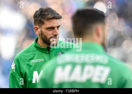 Roma, Italia. 07 apr, 2019. Domenico Berardi di Sassuolo durante la Serie A match tra Lazio e Sassuolo presso lo Stadio Olimpico di Roma il 7 aprile 2019. Foto di Giuseppe mafia. Credit: UK Sports Pics Ltd/Alamy Live News Foto Stock