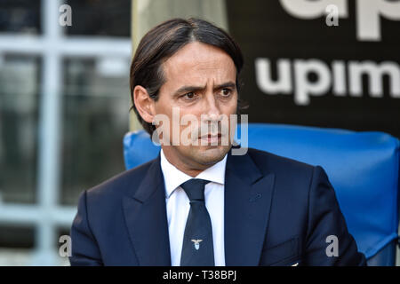 Roma, Italia. 07 apr, 2019. Simone INZAGHI manager della SS Lazio durante la Serie A match tra Lazio e Sassuolo presso lo Stadio Olimpico di Roma il 7 aprile 2019. Foto di Giuseppe mafia. Credit: UK Sports Pics Ltd/Alamy Live News Foto Stock