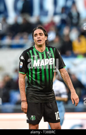 Roma, Italia. 07 apr, 2019. Alessandro Matri di Sassuolo sembra sconsolato durante la Serie A match tra Lazio e Sassuolo presso lo Stadio Olimpico di Roma il 7 aprile 2019. Foto di Giuseppe mafia. Credit: UK Sports Pics Ltd/Alamy Live News Foto Stock