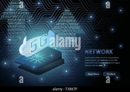 5G wifi tecnologia cloud e la carta sim geometria telaio trasversale vettore di linea futuristico modello illustrazione sfondo con incandescente dot. Concetto di wirele Illustrazione Vettoriale