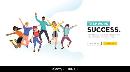 Un team di successo delle persone che saltano. Concetto positivo illustrazione vettoriale. Illustrazione Vettoriale