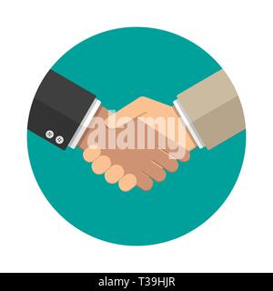 Handshake Businessmans icona. illustrazione vettoriale in design piatto a sfondo grigio. stringono le mani. esito della transazione Illustrazione Vettoriale