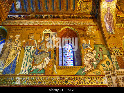 Bizantina medievale mosaici in stile di vita di san Paolo nella Cappella Palatina, Cappella Palatina, Palermo, Italia Foto Stock