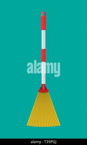 Scopa con manico di plastica. Accessori per la casa. Attrezzature per la pulizia. Illustrazione Vettoriale in stile piatto Illustrazione Vettoriale