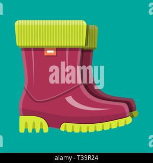 Stivali di gomma. Scarpe da pioggia. Calzature impermeabili. Lavoro e attrezzature di protezione. Illustrazione Vettoriale in stile piatto Illustrazione Vettoriale