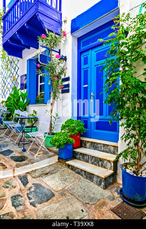 Vecchie strade di Skopelos, Grecia. Foto Stock