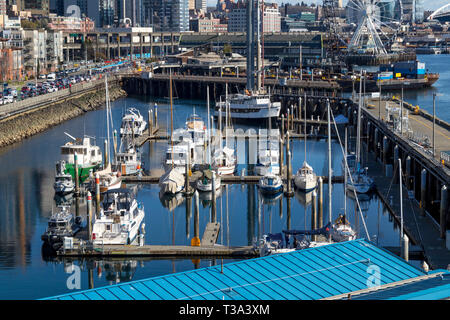 Barche e Marina a Seattle, Washington. Foto Stock