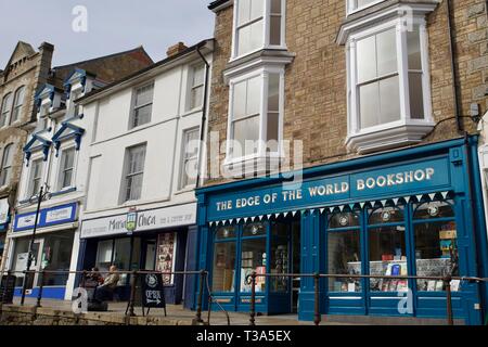 Il Bordo del Mondo Bookshop, Penzance, Cornwall, Inghilterra. Foto Stock