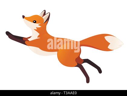 Carino red fox jumping. Animali Cartoon character design. Animali della foresta. Piatto illustrazione vettore isolato su sfondo bianco. Illustrazione Vettoriale