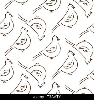 Semplice divertimento stile linea uccelli vettore seamless pattern su sfondo bianco. Illustrazione Vettoriale