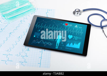 Live screening medico con applicazione medica su tablet Foto Stock