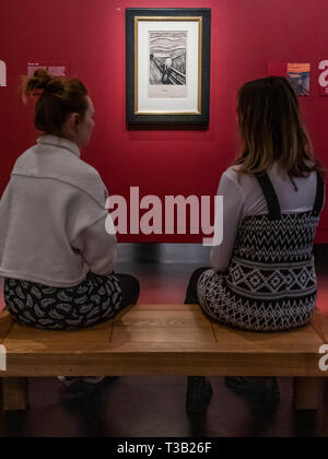 Londra, Regno Unito. 8 Apr 2019. Schizzo per il grido - Edvard Munch: amore e angst presso il British Museum, la più grande esposizione di Munch le stampe nel Regno Unito per 45 anni. La mostra è una collaborazione con la Norvegia è il Museo di Munch e corre 11 Aprile - 21 luglio 2019. Credito: Guy Bell/Alamy Live News Foto Stock