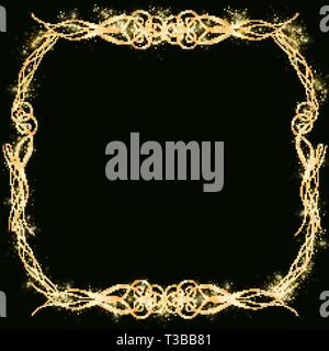 Vector cornice dorata con cuori effetti di luce. Preparazione per la cartolina Natale di nozze Shining rettangolo. su uno sfondo nero EPS 10 Illustrazione Vettoriale