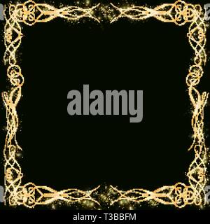 Vector cornice dorata con cuori effetti di luce. Preparazione per la cartolina Natale di nozze Shining rettangolo. su uno sfondo nero EPS 10 Illustrazione Vettoriale