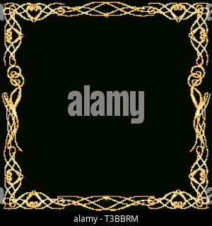 Vector cornice dorata con cuori effetti di luce. Preparazione per la cartolina Natale di nozze Shining rettangolo. su uno sfondo nero EPS 10 Illustrazione Vettoriale