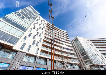 L'Arco Appartamenti lo sviluppo del Titanic Quarter, Belfast, Irlanda del Nord Foto Stock