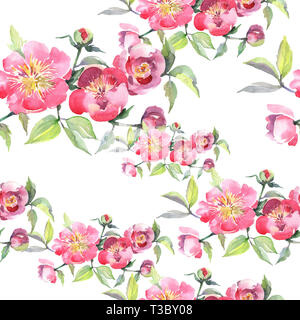 Rosa peonia bouquet floreale di fiori di botanica. Acquerello illustrazione dello sfondo impostato. Perfetta configurazione di sfondo. Foto Stock