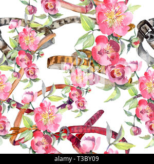 Rosa peonia bouquet floreale di fiori di botanica. Acquerello illustrazione dello sfondo impostato. Perfetta configurazione di sfondo. Foto Stock