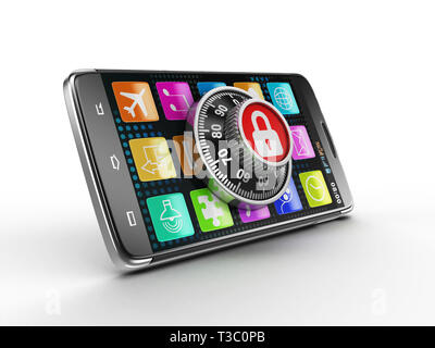 Smartphone touchscreen con serratura a combinazione. Immagine con percorso di clipping. Foto Stock