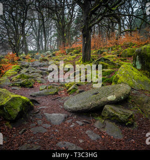 Padley gola è stata per secoli una di Inghilterra del premier fonti di queste pietre, utilizzato prevalentemente da mais-mulini e Sheffield posateria Foto Stock