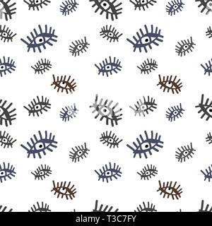 Occhi - Seamless pattern. Molti occhi con grandi ciglia, gli scarabocchi. Fatte a mano astratto modello senza cuciture su sfondo bianco. Illustrazione Vettoriale