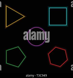 Luci al neon colorate fotogrammi impostati. Blu, rosa e giallo. Illustrazione Vettoriale Illustrazione Vettoriale