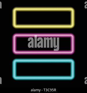 Luci al neon colorate fotogrammi impostati. Blu, rosa e giallo. Illustrazione Vettoriale Illustrazione Vettoriale