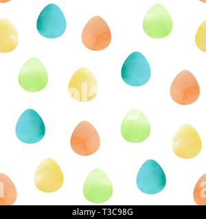 Acquerello Pasqua pattern senza soluzione di continuità con le uova su uno sfondo bianco. Illustrazione Vettoriale. Illustrazione Vettoriale