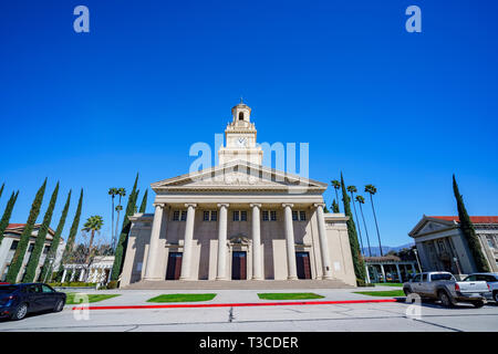 Redlands, MAR 20: vista esterna della Cappella Memoriale nell Università di Redlands sul Mar 20, 2019 a Redlands, California Foto Stock