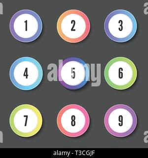 Set di tonda colore badge numerico o pulsanti per la progettazione di siti web Illustrazione Vettoriale