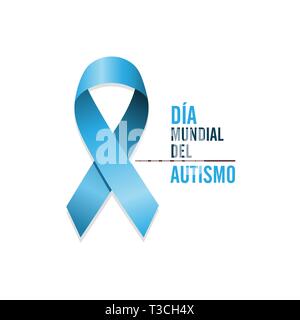 Blue Ribbon di autismo con testo spagnolo. International autismo giornata di sensibilizzazione. Isolato illustrazione vettoriale Illustrazione Vettoriale