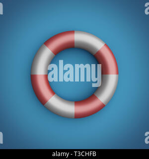 Anello di salvataggio su sfondo blu. Colori pastello. 3D render illustrazione. Foto Stock