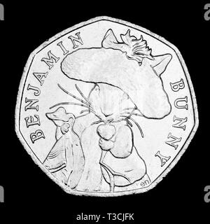 British commemorative 50p moneta. Beatrix Potter Benjamin Bunny (2017) Foto Stock