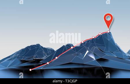 Abstract montagna poligonale con rotta verso l'alto. Il rendering 3D Foto Stock