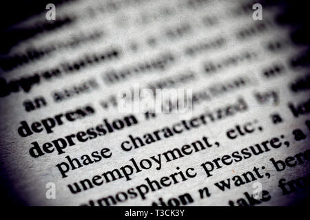 Definizione di depressione in un dizionario Foto Stock