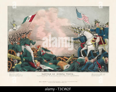 Battaglia di Buena Vista, combattuto Febbraio 23, 1847 - L'esercito americano sotto generale Taylor erano completamente vittorioso, litografia, James Baillie, 1847 Foto Stock