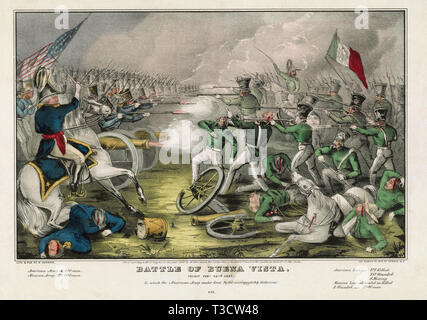 Battaglia di Buena Vista, combattuto, 23 Febbraio 1847 - in cui l'esercito americano sotto generale Taylor erano completamente vittorioso, litografia, Nathaniel Currier 1847 Foto Stock