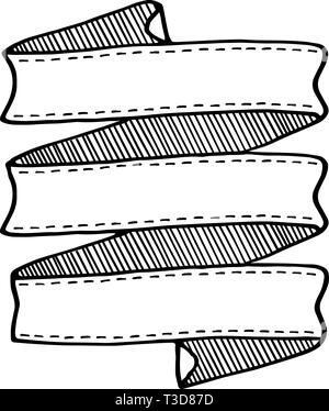 Disegnata in stile vintage banner con tre linee e cuciture decorazione, isolati su sfondo bianco. Illustrazione Vettoriale Illustrazione Vettoriale