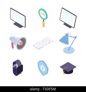 Business e istruzione - moderno vettore colorati elementi isometrica Illustrazione Vettoriale