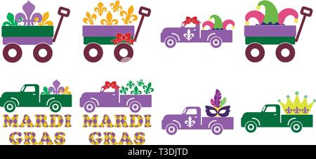 Mardi Gras Carrello Set. Fleur de Lis Illustrazione Vettoriale