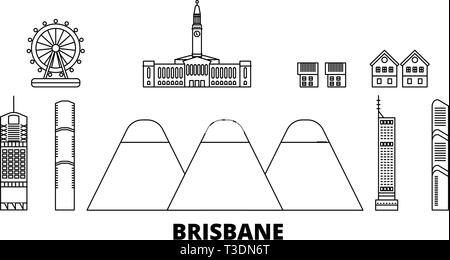 Australia, Brisbane linea skyline di viaggio set. Australia, Brisbane città outline illustrazione vettoriale, simbolo, siti di viaggi, punti di riferimento. Illustrazione Vettoriale