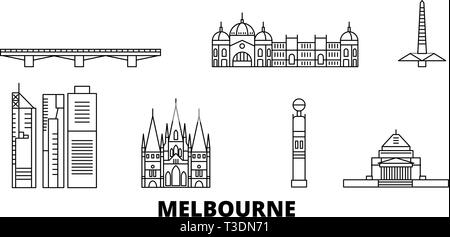 Australia, Melbourne linea skyline di viaggio set. Australia, Melbourne città outline illustrazione vettoriale, simbolo, siti di viaggi, punti di riferimento. Illustrazione Vettoriale