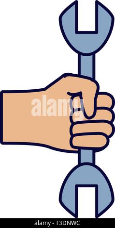 Mano con attrezzo chiave icona isolato illustrazione vettoriale design Illustrazione Vettoriale