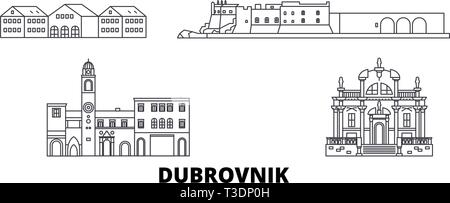 Croazia, Dubrovnik linea skyline di viaggio set. Croazia, Dubrovnik Città outline illustrazione vettoriale, simbolo, siti di viaggi, punti di riferimento. Illustrazione Vettoriale