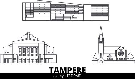 Finlandia, linea di Tampere sullo skyline di viaggio set. Finlandia, contorno di Tampere city illustrazione vettoriale, simbolo, siti di viaggi, punti di riferimento. Illustrazione Vettoriale