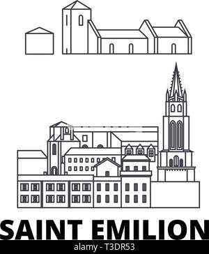 Francia, Saint Emilion linea skyline di viaggio set. Francia, Saint Emilion delineare city illustrazione vettoriale, simbolo, siti di viaggi, punti di riferimento. Illustrazione Vettoriale