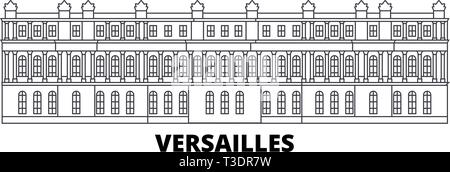 Francia, Versailles linea distintivo skyline di viaggio set. Francia, Versailles Landmark città outline illustrazione vettoriale, simbolo, siti di viaggi, punti di riferimento. Illustrazione Vettoriale