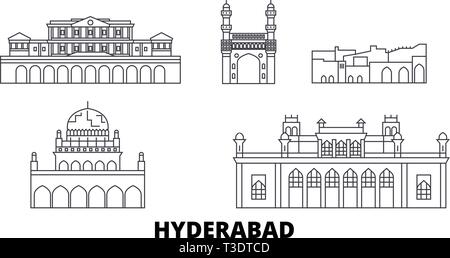 India, Hyderabad linea skyline di viaggio set. India, Hyderabad delineare city illustrazione vettoriale, simbolo, siti di viaggi, punti di riferimento. Illustrazione Vettoriale