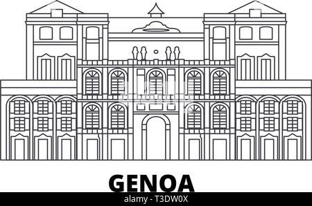 L'Italia, Genova City line travel skyline set. L'Italia, Genova Città città outline illustrazione vettoriale, simbolo, siti di viaggi, punti di riferimento. Illustrazione Vettoriale