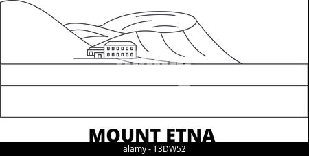 L'Italia, l'Etna linea skyline di viaggio set. L'Italia, l'Etna città outline illustrazione vettoriale, simbolo, siti di viaggi, punti di riferimento. Illustrazione Vettoriale